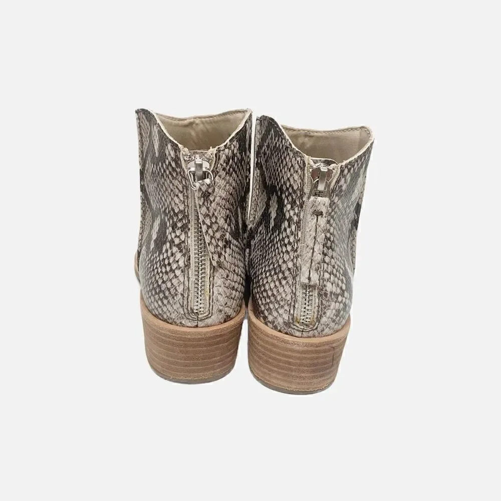 Dolce Vita Tavin Bootie Snakeskin Embossed Python Stacked Heel Almond Toe Sz 7.5